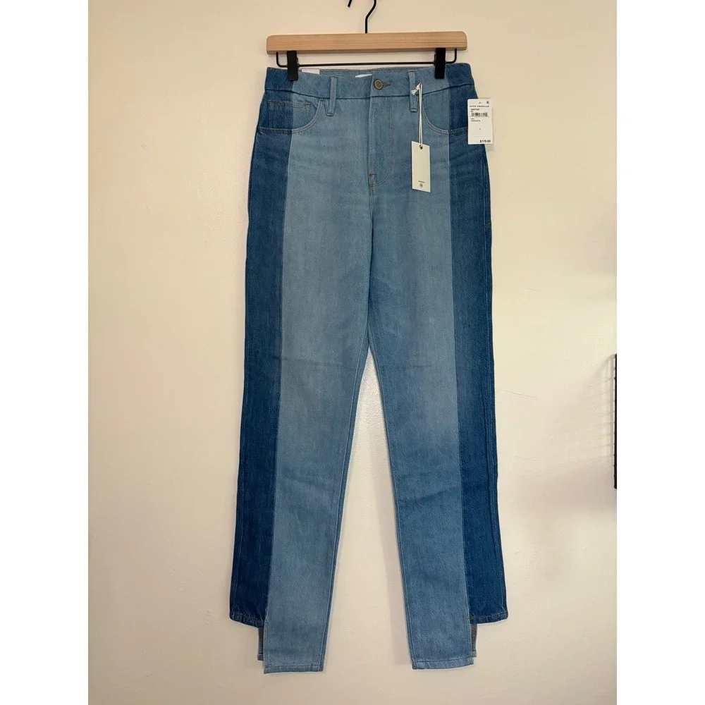 Good American Good Boy‎ Jeans Size 2 Indigo279 Colorblock Denim High Rise